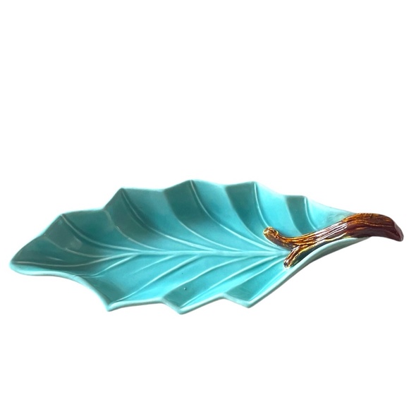 Vintage Miramar of California Pottery Leaf Candy Dish‎ Turquoise Teal Marked 700 - Picture 1 of 5